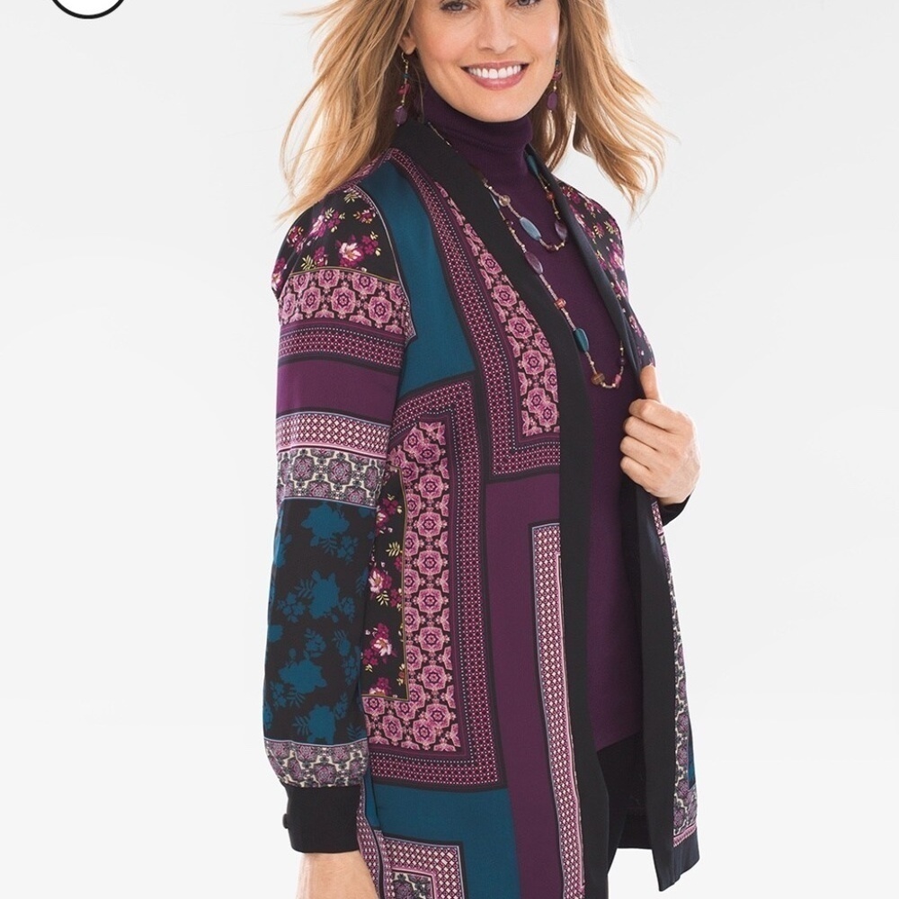 Chico's Soft‎ Patchwork Jacket women's size 2(12-14) open front poncho comfort